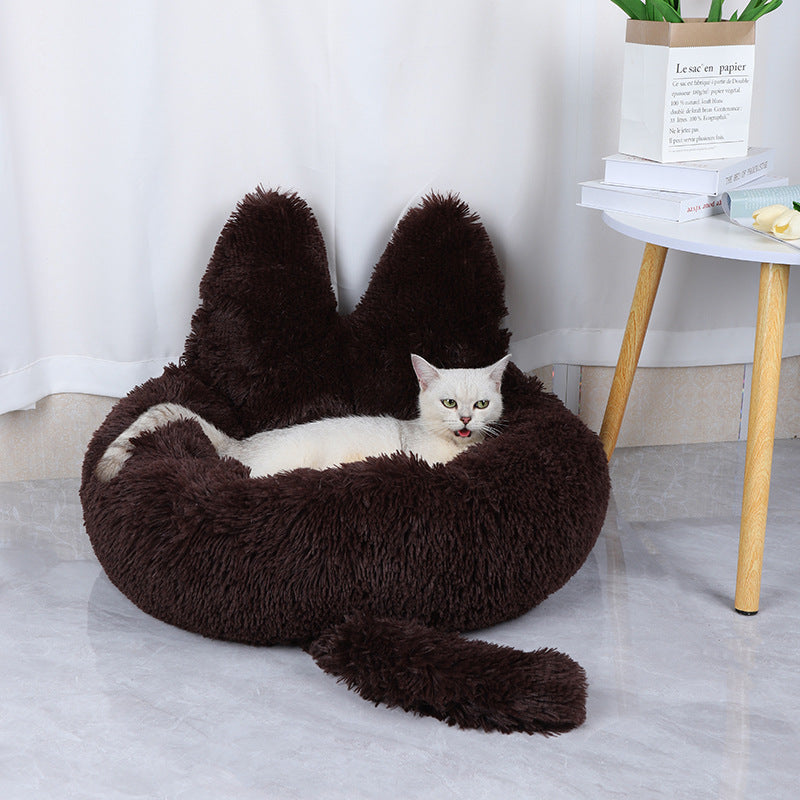 HKM-7132989 Cozy Round Plush Nest for Cats and Dogs - Warm Winter Pet Bed and Cushion