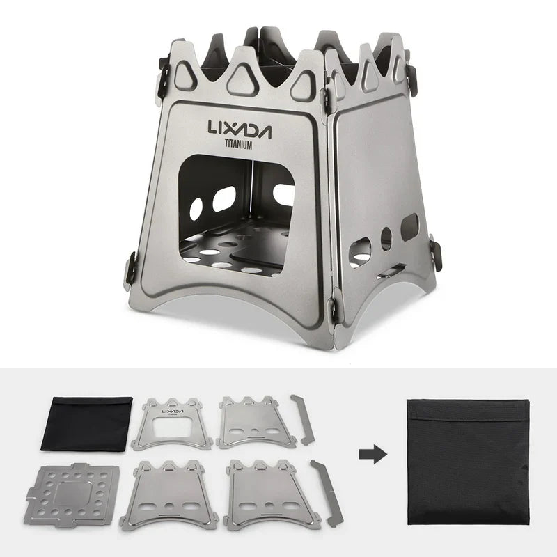 HKM-713299 Portable Titanium Camping Stove - Lightweight Folding Wood Burner for Outdoor Cooking