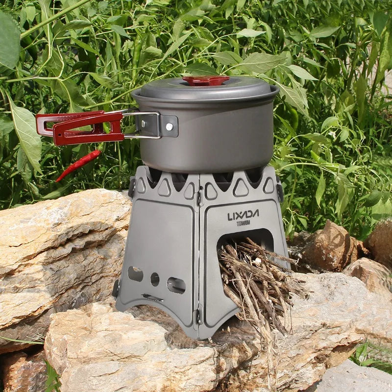 HKM-713299 Portable Titanium Camping Stove - Lightweight Folding Wood Burner for Outdoor Cooking