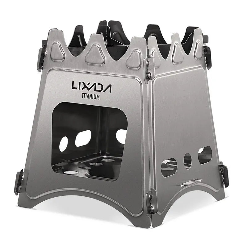 HKM-713299 Portable Titanium Camping Stove - Lightweight Folding Wood Burner for Outdoor Cooking