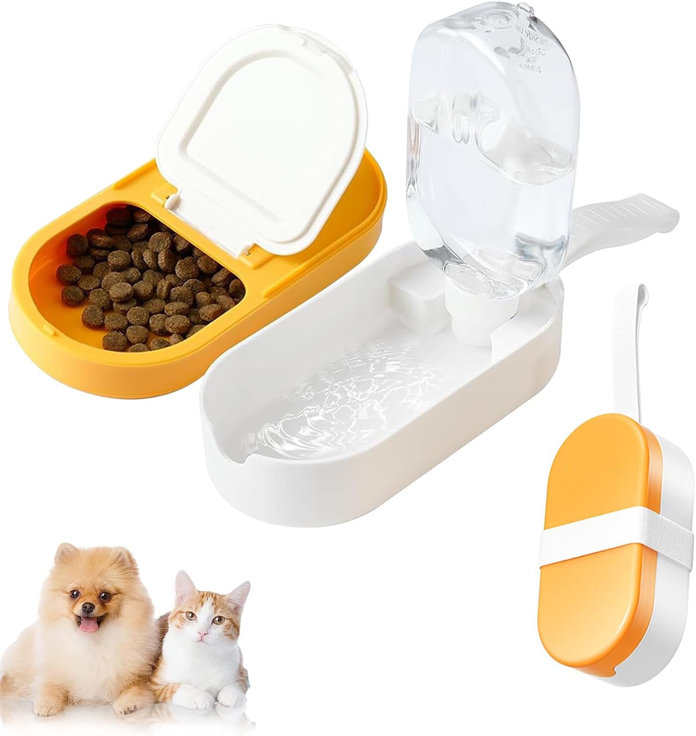 HKM-7134397 2-in-1 Portable Dog Water Bottle and Food Container with Collapsible Bowl - Ideal for Travel and Outdoor Adventures