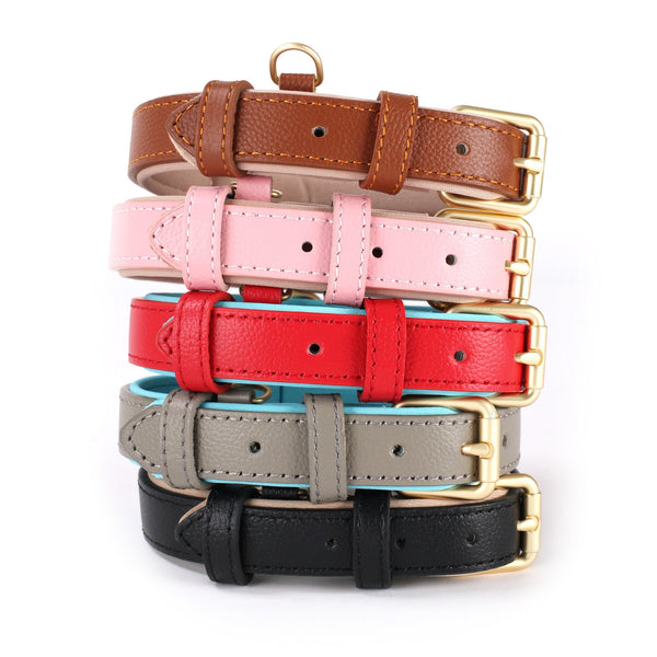 HKM-7134909 Lychee Pattern Leather Dog Collar in Multiple Colors and Sizes