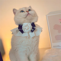 HKM-713491 Fashion Cat Lace Neck Pet Collar Bow