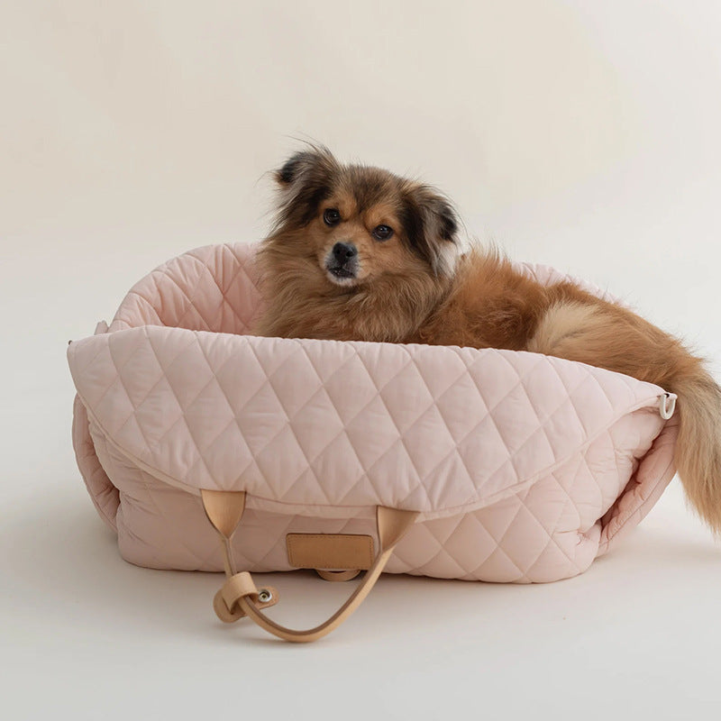 HKM-7135165 Soft Nylon Pet Handbag for Cats - Available in Pink, Khaki, Beige, Gray, and Black - Two Sizes Options