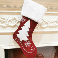 HKM-713555 Christmas Holiday Decorative Socks Gift Bag - Snowflake & Tree Pattern, Reusable for Gifts and Treats, 46x25cm