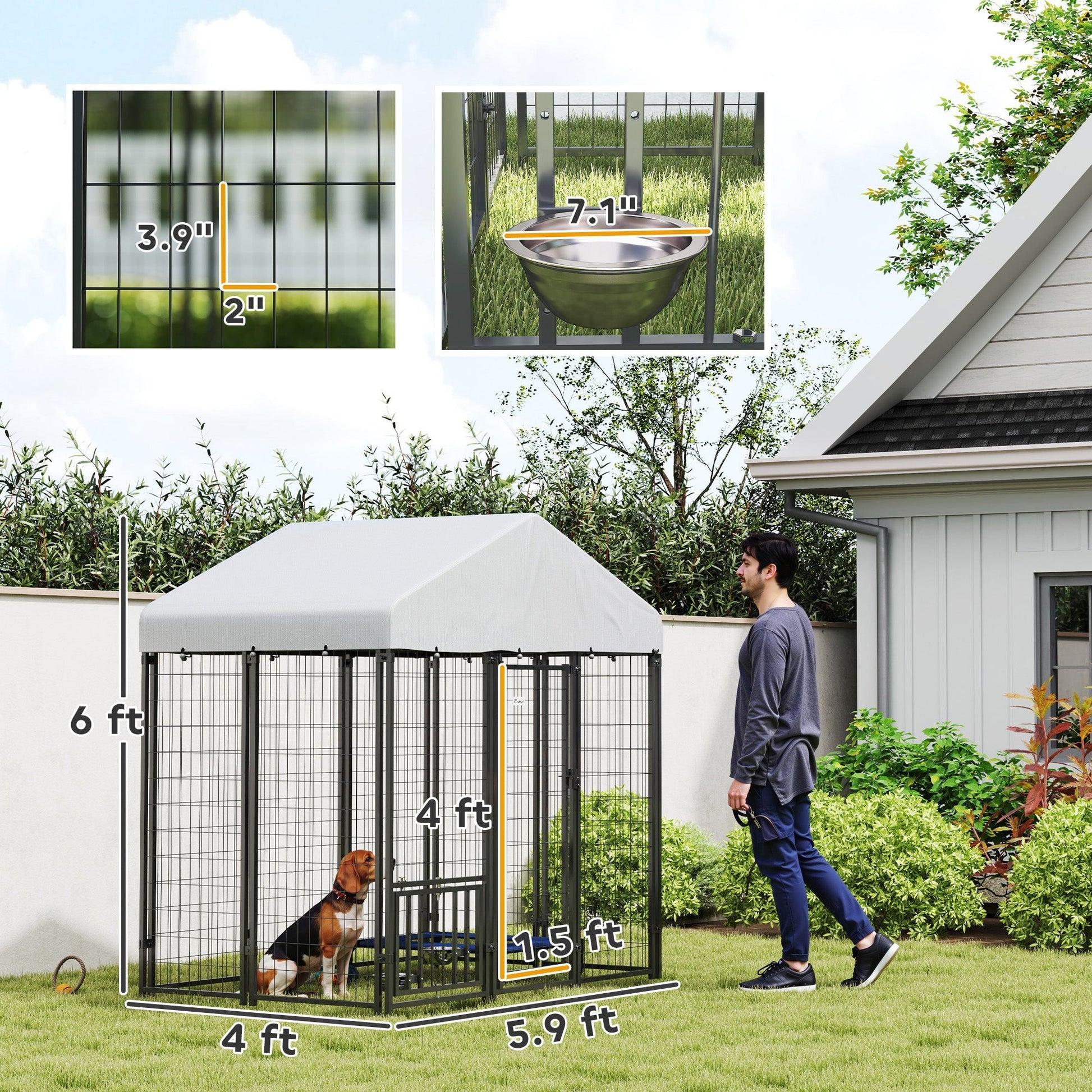 HKM-7136573 Outdoor Dog Kennel with Roof - Spacious, Weather-Resistant Steel Structure for Medium Dogs