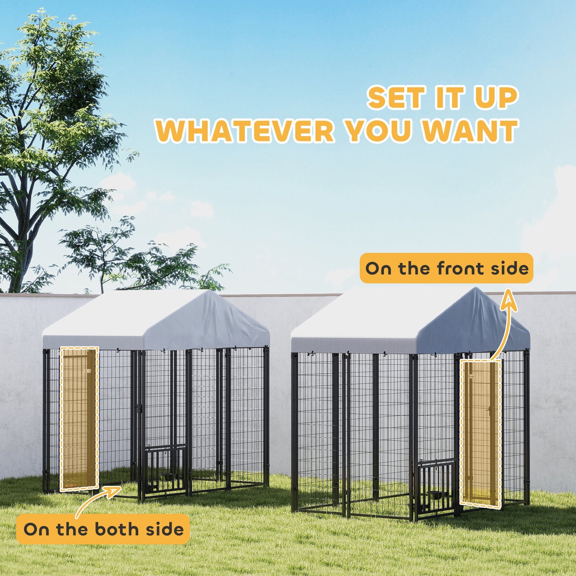 HKM-7136573 Outdoor Dog Kennel with Roof - Spacious, Weather-Resistant Steel Structure for Medium Dogs