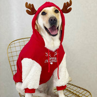 HKM-7137469 Christmas Deer Hooded Fleece Pet Sweatshirt for Dogs and Cats, Sizes XS to XXL