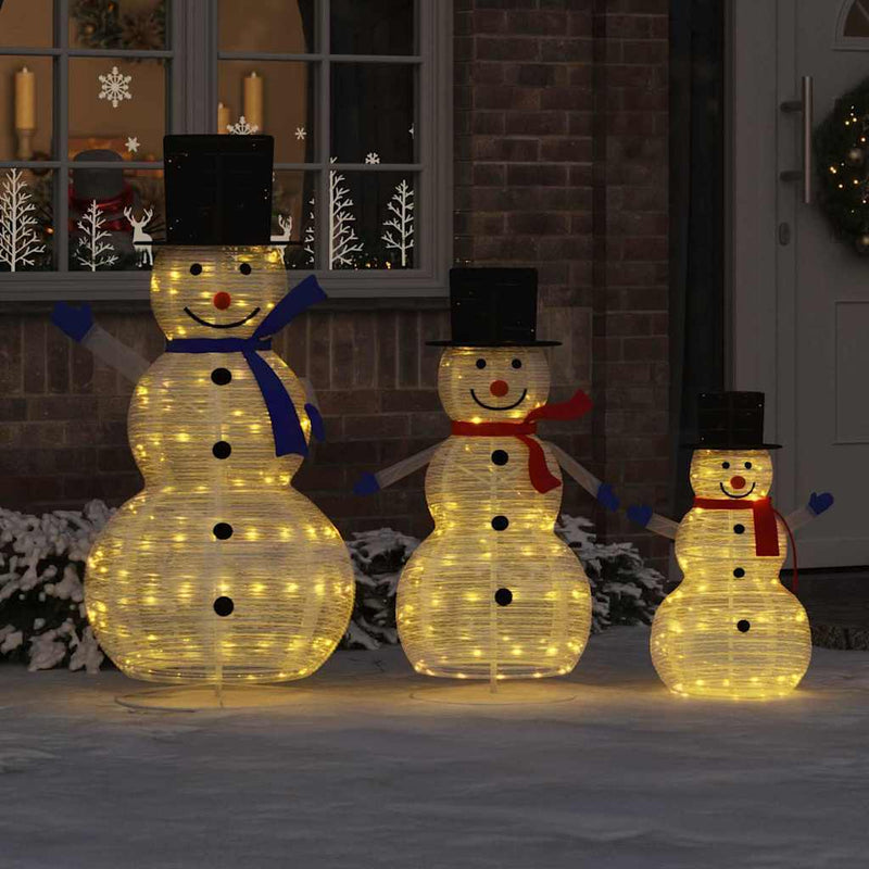 HKM-713747 Illuminated Christmas Snowman Family Set - Warm White Fabric Decor for Indoor and Outdoor Use (3 Pieces)