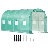 HKM-7137725 Portable Walk-in Tunnel Greenhouse with Galvanized Steel Frame and Zippered Door, 14.8 x 6.6 x 6.6 Ft, Green
