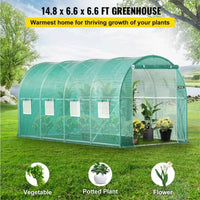 HKM-7137725 Portable Walk-in Tunnel Greenhouse with Galvanized Steel Frame and Zippered Door, 14.8 x 6.6 x 6.6 Ft, Green