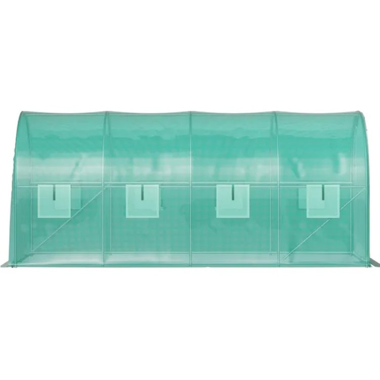 HKM-7137725 Portable Walk-in Tunnel Greenhouse with Galvanized Steel Frame and Zippered Door, 14.8 x 6.6 x 6.6 Ft, Green