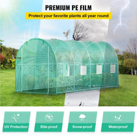 HKM-7137725 Portable Walk-in Tunnel Greenhouse with Galvanized Steel Frame and Zippered Door, 14.8 x 6.6 x 6.6 Ft, Green