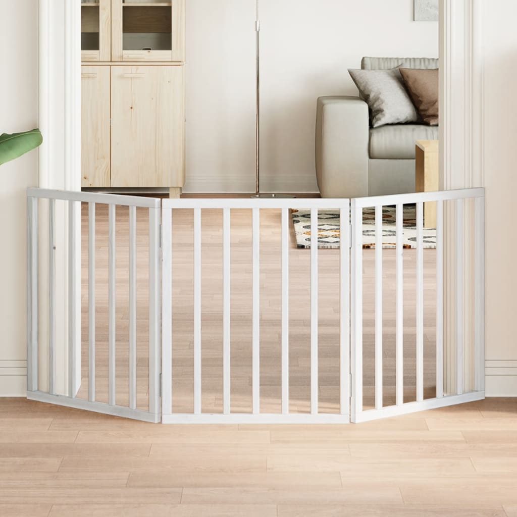 HKM-7137981 Foldable 3-Panel Dog Gate in Poplar Wood, 150 cm Length, Brown/Black/White Options