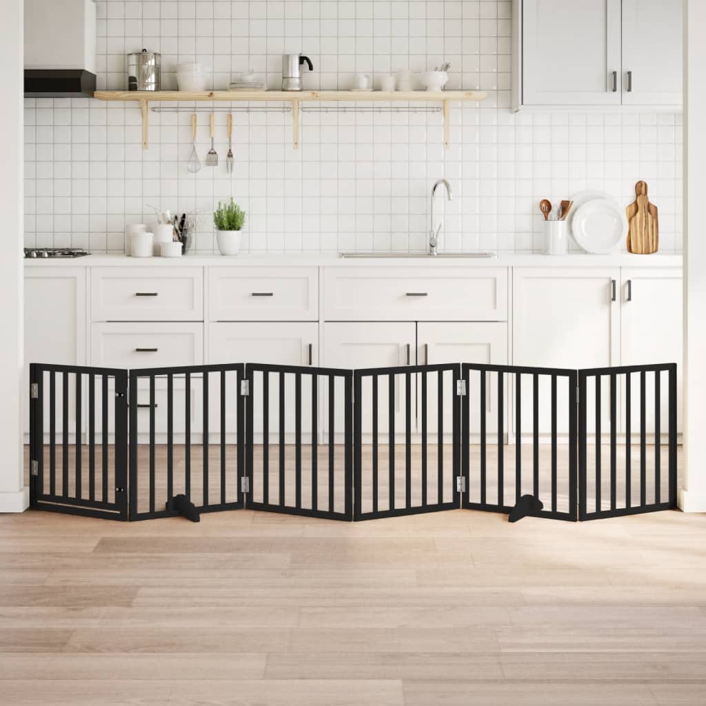 HKM-7137981 Foldable 3-Panel Dog Gate in Poplar Wood, 150 cm Length, Brown/Black/White Options