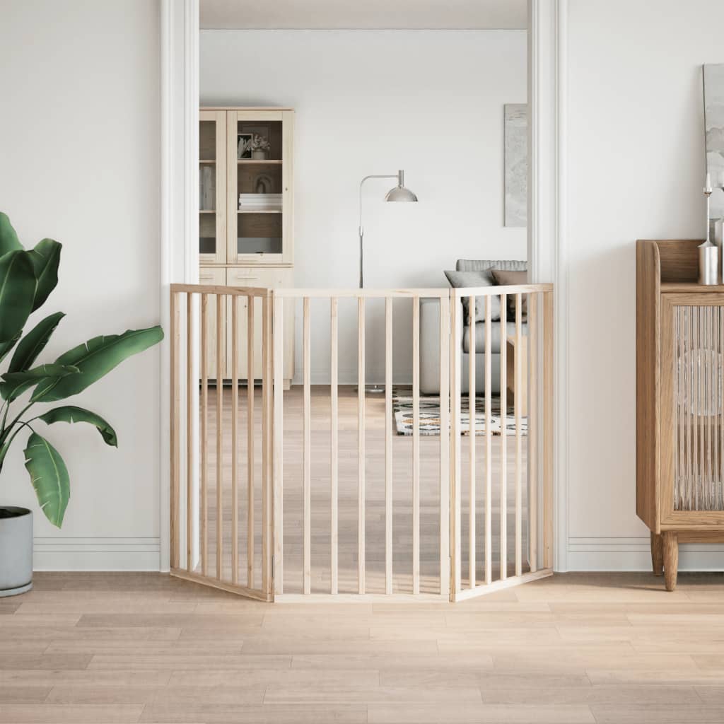 HKM-7137981 Foldable 3-Panel Dog Gate in Poplar Wood, 150 cm Length, Brown/Black/White Options