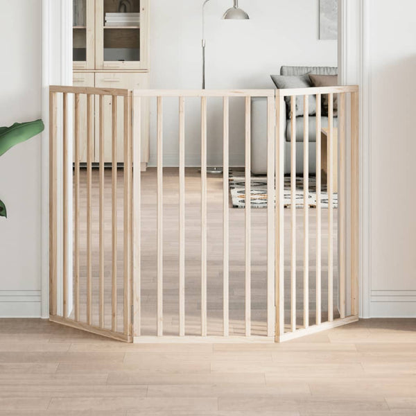 HKM-7137981 Foldable 3-Panel Dog Gate in Poplar Wood, 150 cm Length, Brown/Black/White Options