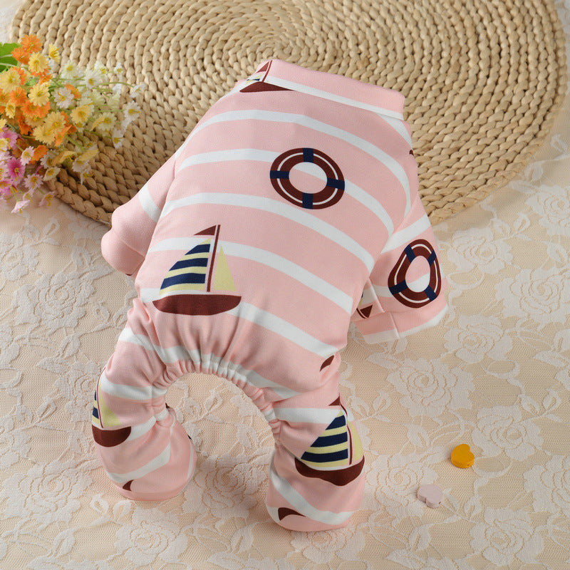 HKM-7139261 Striped Sailor Pants for Dogs - Casual Four-Legged Pet Clothing in Blue, Yellow, and Pink