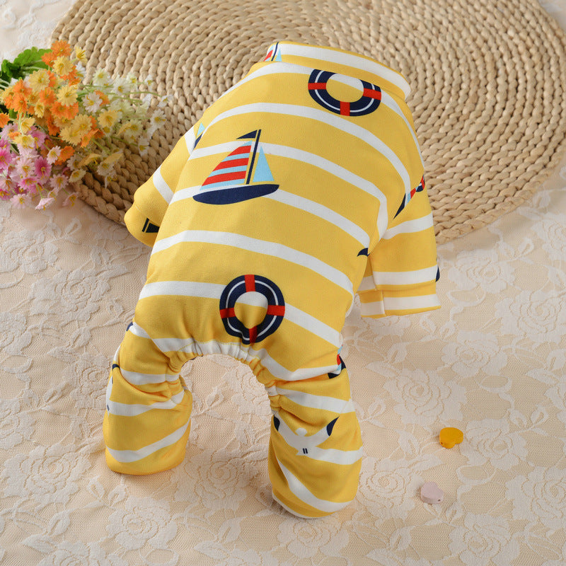 HKM-7139261 Striped Sailor Pants for Dogs - Casual Four-Legged Pet Clothing in Blue, Yellow, and Pink