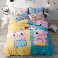 HKM-713939 Cartoon Four-Piece Cotton Duvet Cover Set for 1.8m Bed - Modern Twill Weave Design