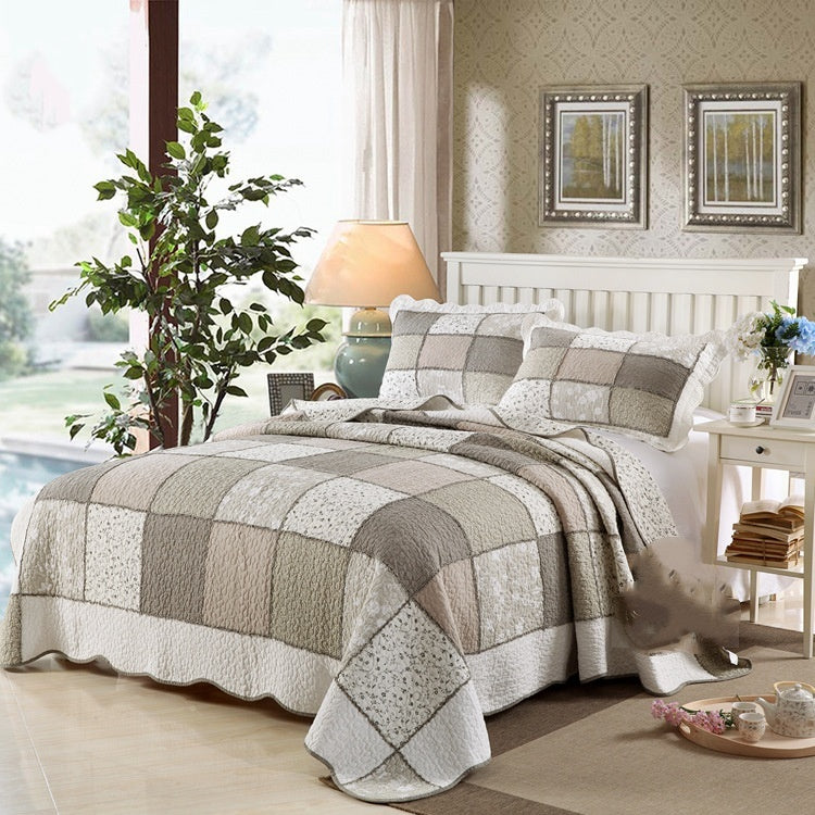 HKM-713939 Washed Pure Cotton Quilted Three-Piece Bedding Set with Non-Slip Design