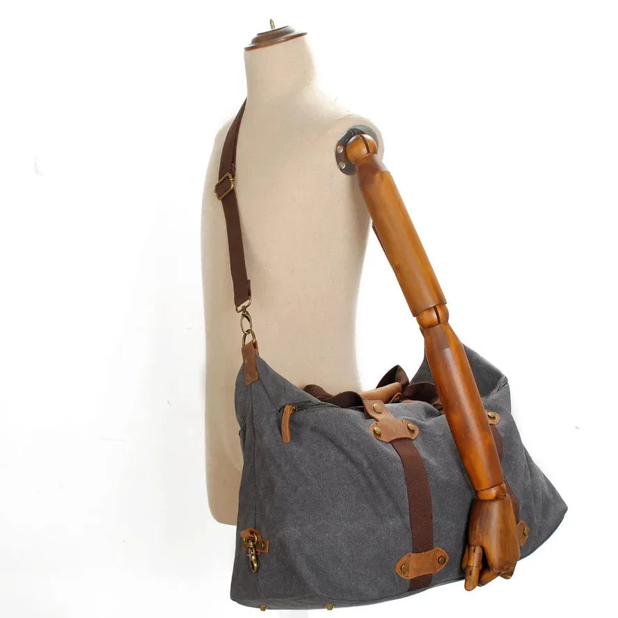 HKM-714003 Retro Canvas Sports Duffle Bag with Zipper Closure - Lightweight & Durable Travel Tote in Multiple Colours