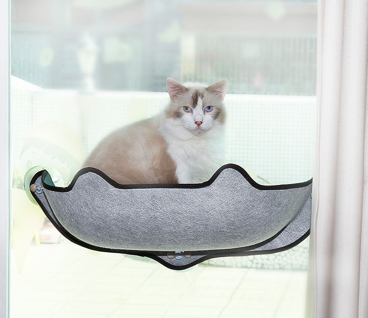 HKM-7140285 Window Sill Cat Hammock with Suction Cups - EVA and Felt Cloth, Removable Washable Mat, Indoor Outdoor Use