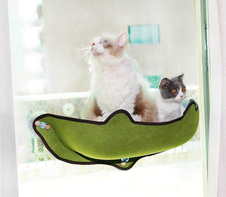 HKM-7140285 Window Sill Cat Hammock with Suction Cups - EVA and Felt Cloth, Removable Washable Mat, Indoor Outdoor Use