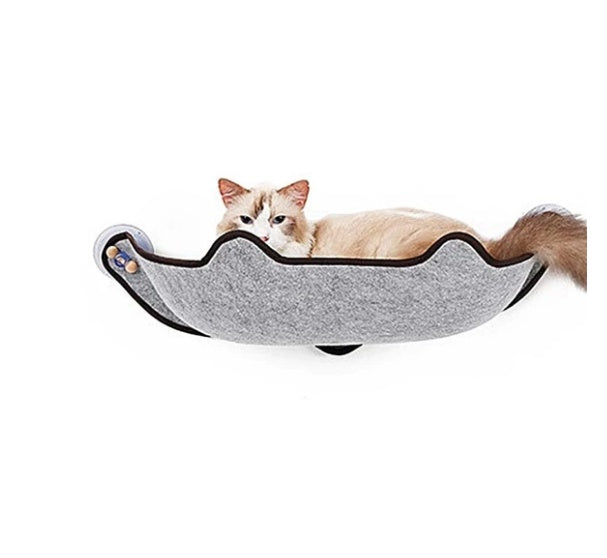 HKM-7140285 Window Sill Cat Hammock with Suction Cups - EVA and Felt Cloth, Removable Washable Mat, Indoor Outdoor Use