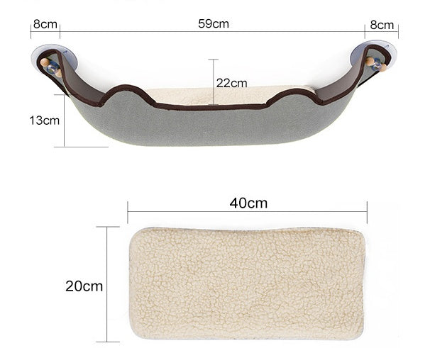 HKM-7140285 Window Sill Cat Hammock with Suction Cups - EVA and Felt Cloth, Removable Washable Mat, Indoor Outdoor Use