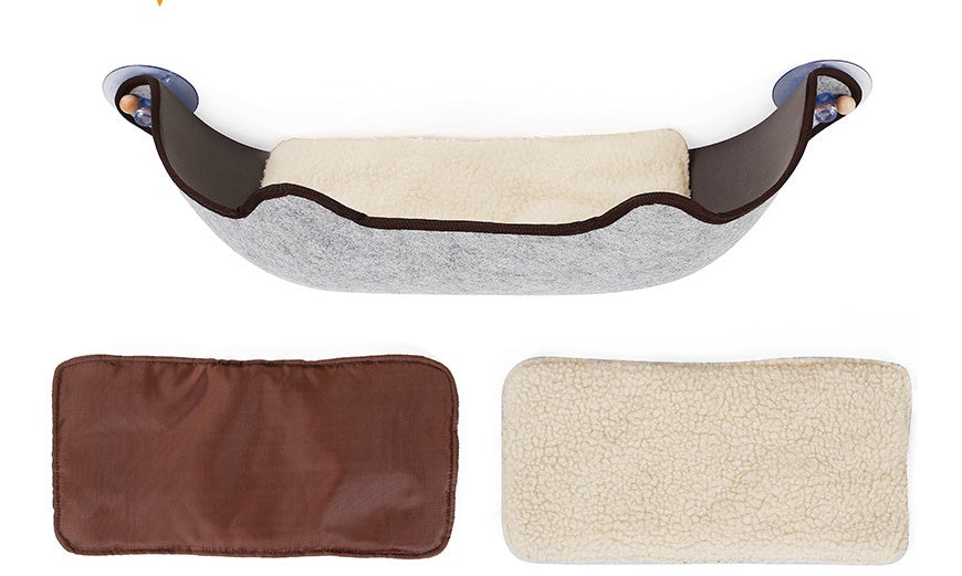 HKM-7140285 Window Sill Cat Hammock with Suction Cups - EVA and Felt Cloth, Removable Washable Mat, Indoor Outdoor Use