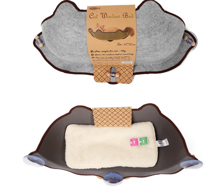 HKM-7140285 Window Sill Cat Hammock with Suction Cups - EVA and Felt Cloth, Removable Washable Mat, Indoor Outdoor Use