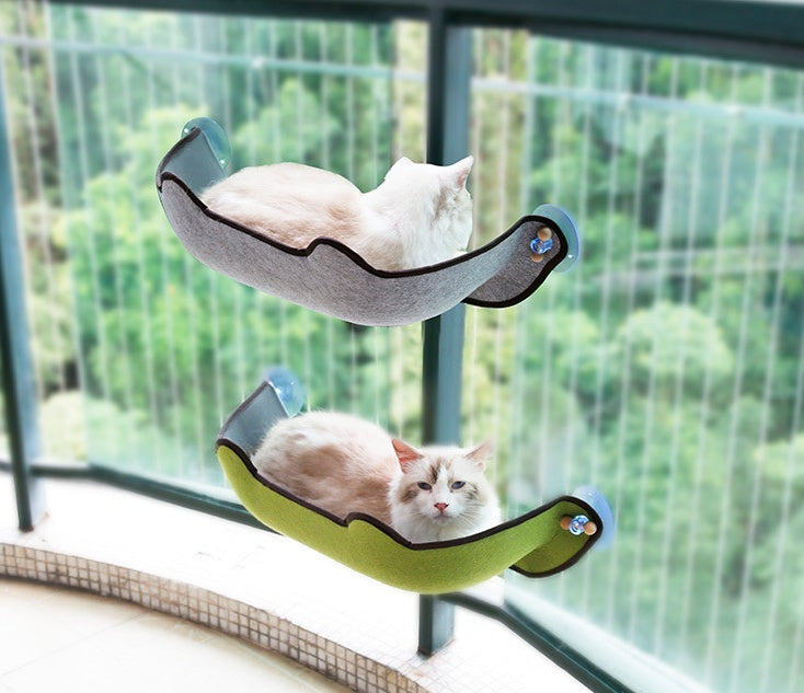 HKM-7140285 Window Sill Cat Hammock with Suction Cups - EVA and Felt Cloth, Removable Washable Mat, Indoor Outdoor Use