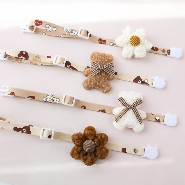 HKM-7140669 Cartoon Pet Collar with Bell for Cats and Dogs - Available in Floral and Bear Designs
