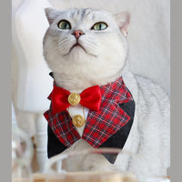 HKM-7140925 British Academy Style Bib Tie for Cats and Dogs - Red Grid, Blue Grid, Pink Line, Blue Line - Sizes S and M