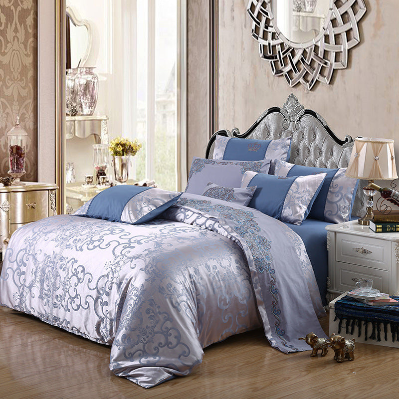 HKM-714259 Elegant Satin Jacquard Four-Piece Bedding Set in Silk Cotton Blend