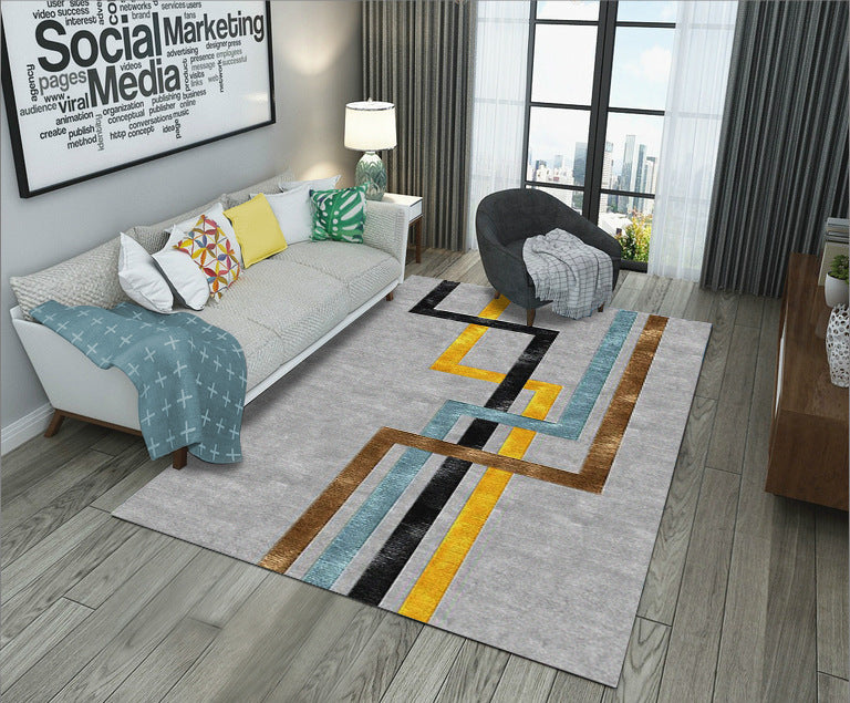 HKM-714323 Geometric Rectangular Polyester Coffee Table Carpet - Machine Washable Modern Design