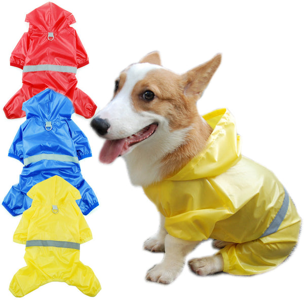 HKM-7145021 Reflective Waterproof Boxer Jumpsuit for Pets - Double-Breathable Raincoat Available in Various Sizes