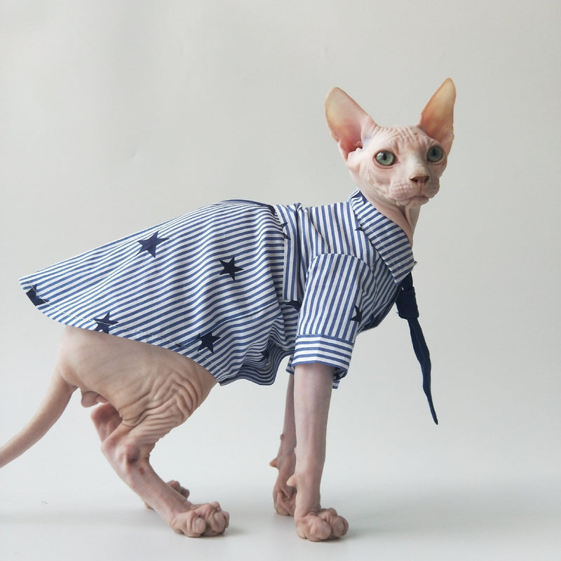 HKM-7146045 Lightweight Cotton Shirt for Hairless Cats - Breathable Casual Apparel
