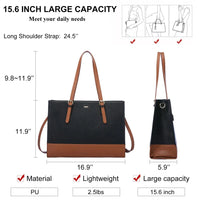 HKM-714643 Stylish 15.6 Inch Waterproof PU Leather Laptop Tote Bag for Women - Ideal for Business and Office Use
