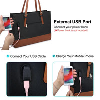HKM-714643 Stylish 15.6 Inch Waterproof PU Leather Laptop Tote Bag for Women - Ideal for Business and Office Use