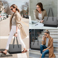 HKM-714643 Stylish 15.6 Inch Waterproof PU Leather Laptop Tote Bag for Women - Ideal for Business and Office Use