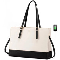 HKM-714643 Stylish 15.6 Inch Waterproof PU Leather Laptop Tote Bag for Women - Ideal for Business and Office Use