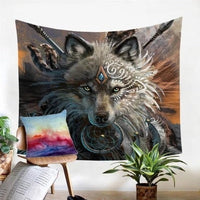 HKM-714643 Wolf Warrior Polyester Wall Tapestry - Printed Design for Home Decor