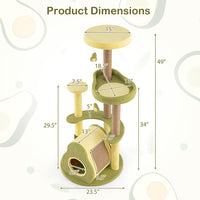 HKM-7147709 Multi-Level Cat Tower with Avocado-Shaped Platform and Cozy Cat House