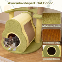 HKM-7147709 Multi-Level Cat Tower with Avocado-Shaped Platform and Cozy Cat House