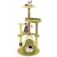 HKM-7147709 Multi-Level Cat Tower with Avocado-Shaped Platform and Cozy Cat House