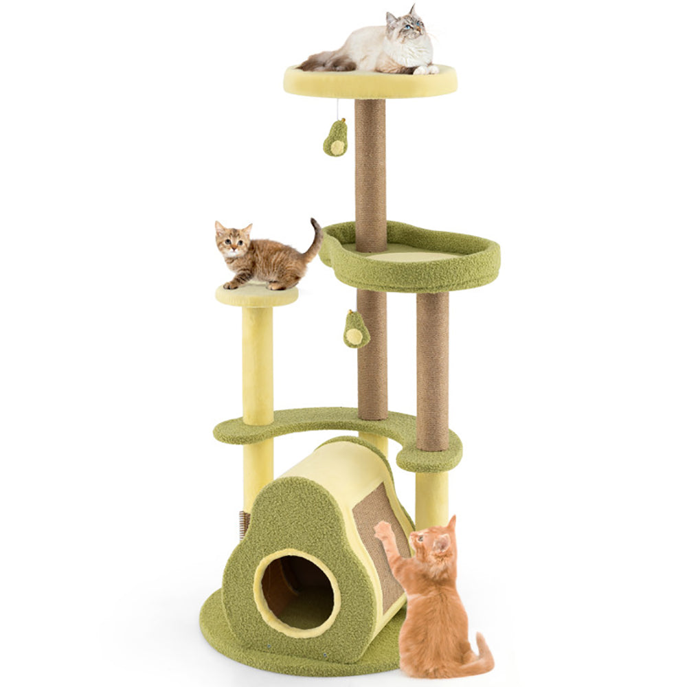 HKM-7147709 Multi-Level Cat Tower with Avocado-Shaped Platform and Cozy Cat House