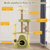 HKM-7147709 Multi-Level Cat Tower with Avocado-Shaped Platform and Cozy Cat House