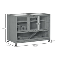 HKM-7148093 Wooden 3-Tier Hamster Cage with Ladder and Rolling Wheels for Small Animals, Dark Gray